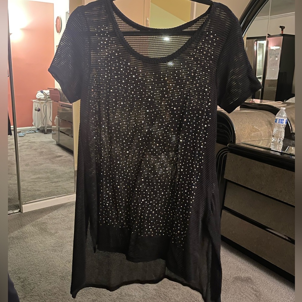 Knit bedazzled tunic top